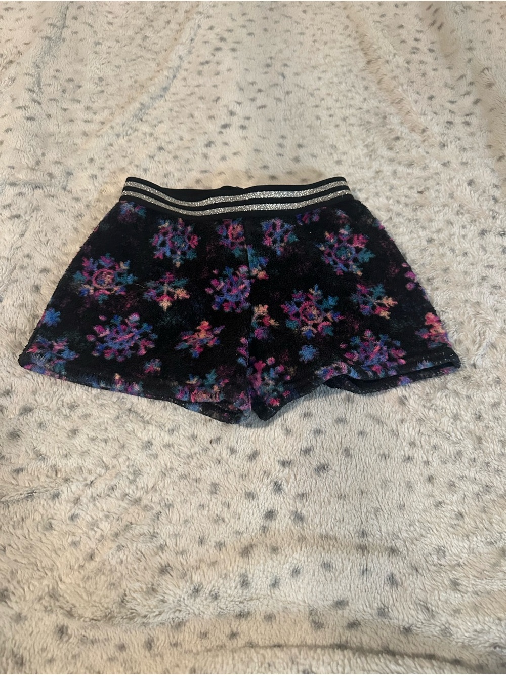 More Than Magic Black Velvet Floral Pajama Shorts with Metallic Waistband